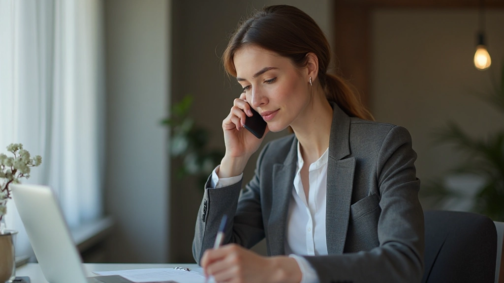 Vrouw aan het telefoon, geconcentreerd luisterend, notities makend tijdens het gesprek
